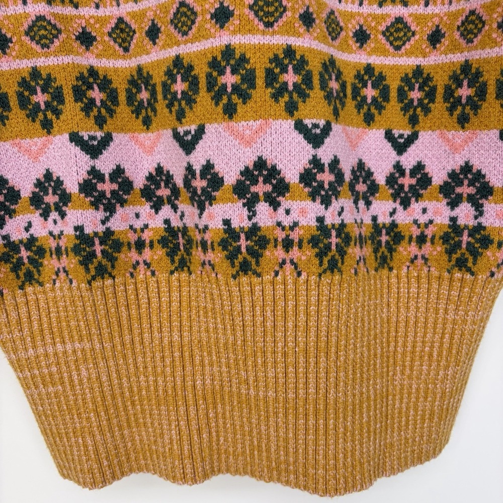 VICI Bubble Sleeve Striped Sweater M Pink Green Nordic Fair Isle Crop Retro Cozy - Picture 10 of 10